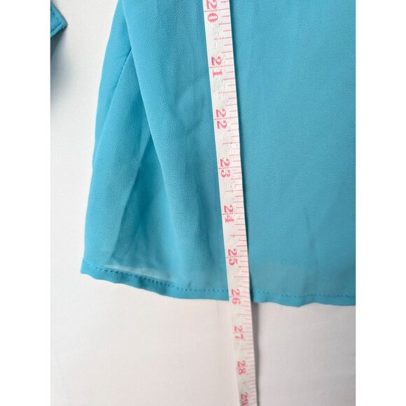 Rebellious One Womens Turquoise Button-Up Lace Open Back Blouse Size S - Picture 7 of 8
